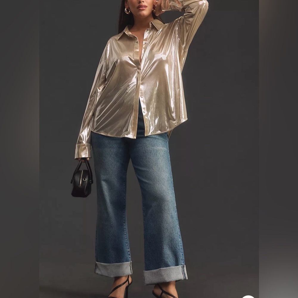 Anthropologie The Gillian Liquid Shine Buttondown Shirt size XL